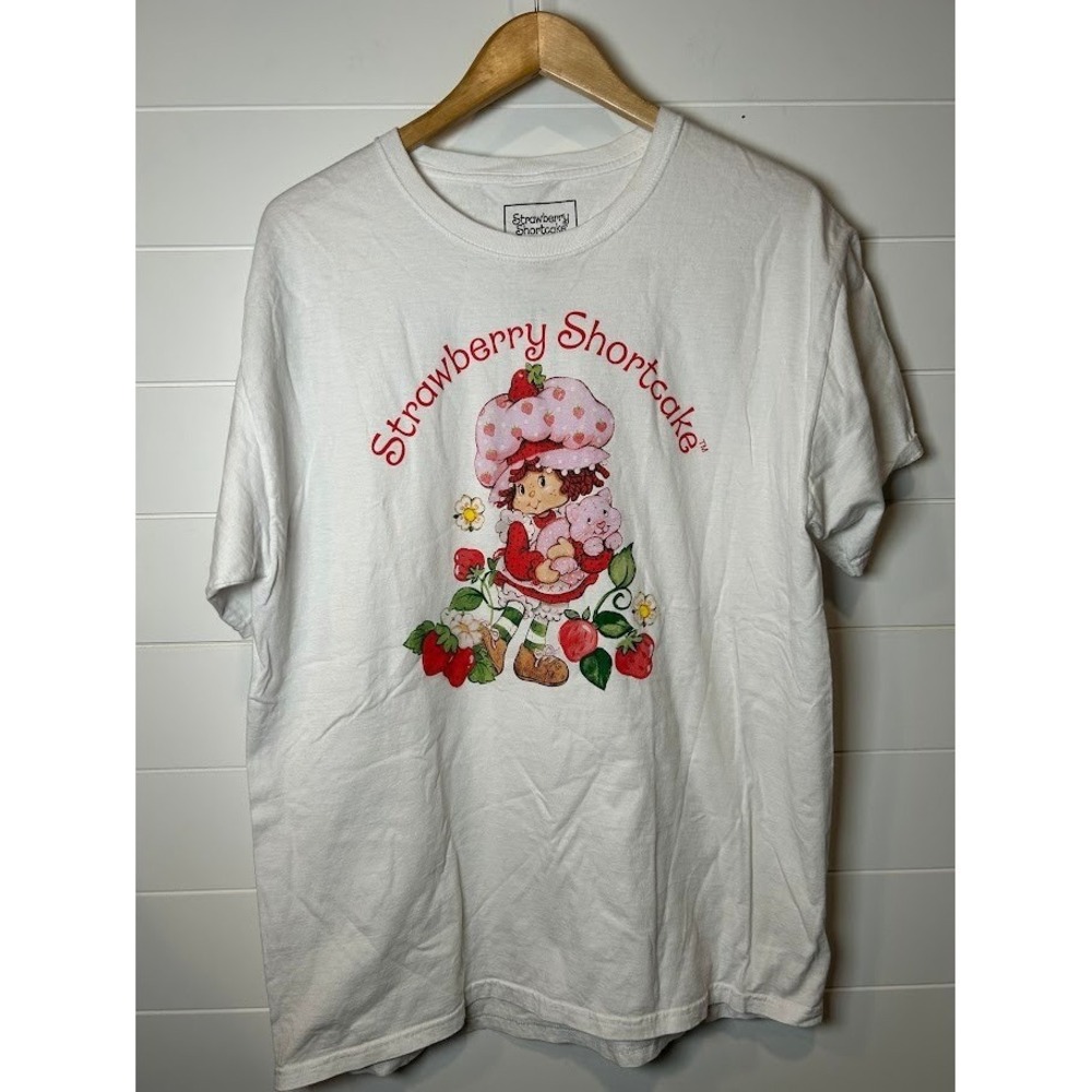 Strawberry Shortcake Graphic Tee Cute‎ Cartoon T-Shirt White Size L